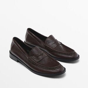 NWT Massimo Dutti Classic Brown Leather Penny Loafers